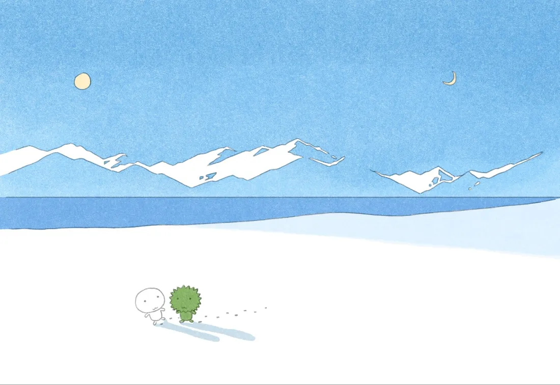 2k卡通小生物雪山壁纸｜雪地背景图片 - 蓝天雪景「哲风壁纸」