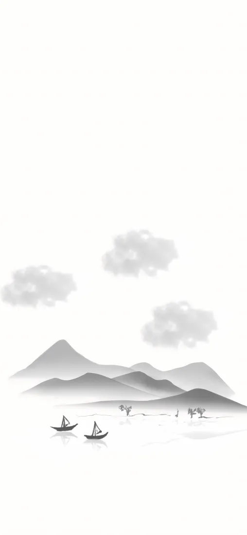 水墨山水手机壁纸｜简约背景图片 - 小船远山云朵「哲风壁纸」