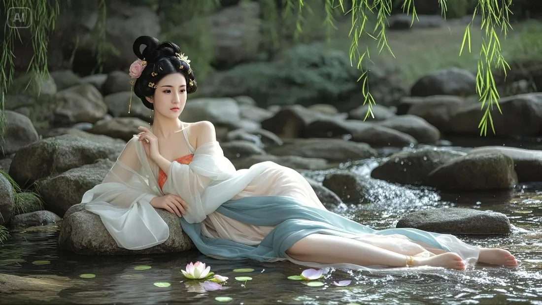古典人物手机壁纸｜古风背景图片 - 水边古装女子「哲风壁纸」