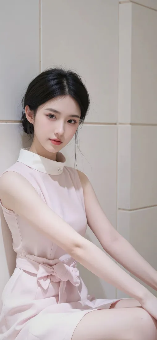美女手机壁纸｜室内背景图片 - 粉色连衣裙「哲风壁纸」