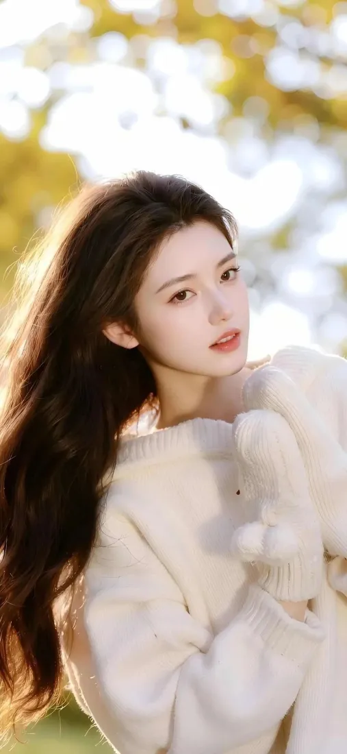 长发美女手机壁纸｜户外秋日背景图片 - 白衣温柔治愈「哲风壁纸」