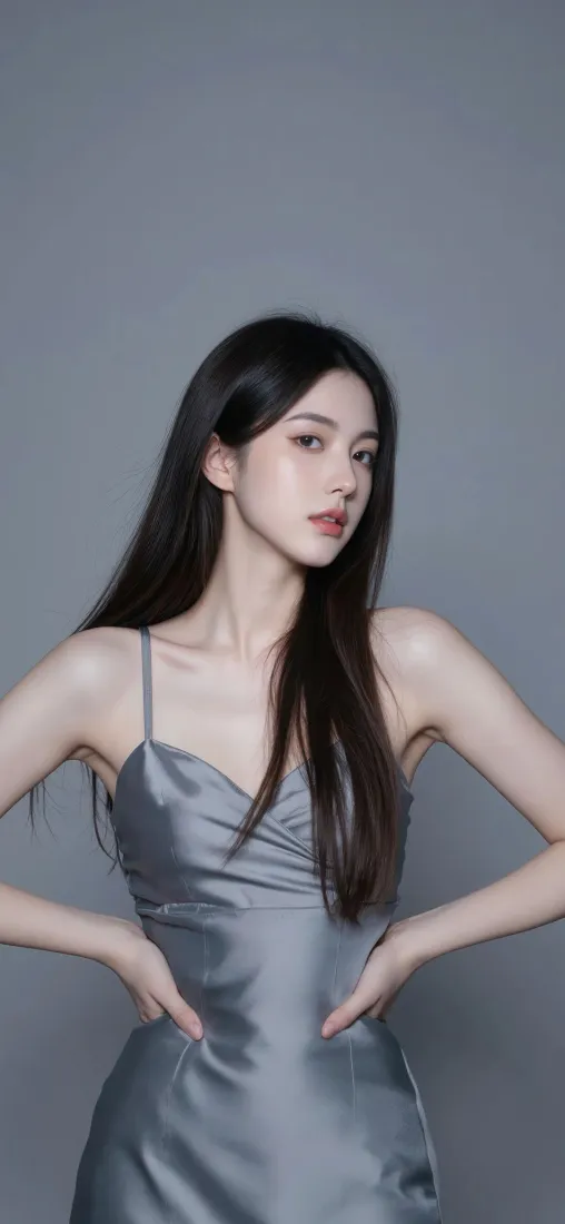 灰色吊带裙美女手机壁纸|灰色背景图片 - 气质长发「哲风壁纸」 灰色吊带裙美女手机壁纸|灰色背景图片 - 气质长发「哲风壁纸」