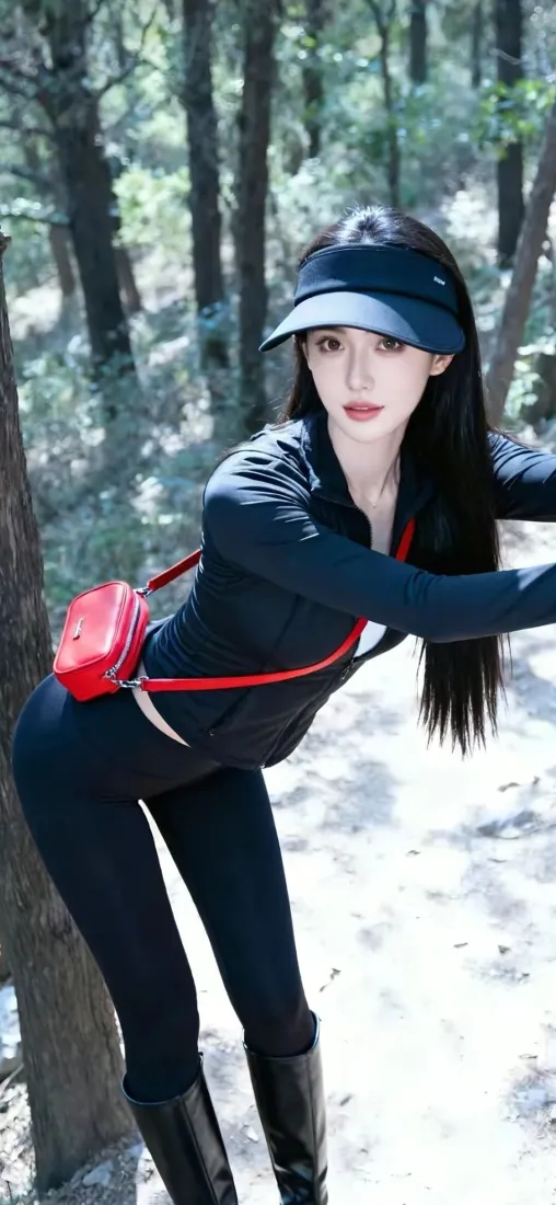黑衣美女手机壁纸｜树林背景图片 - 时尚穿搭「哲风壁纸」