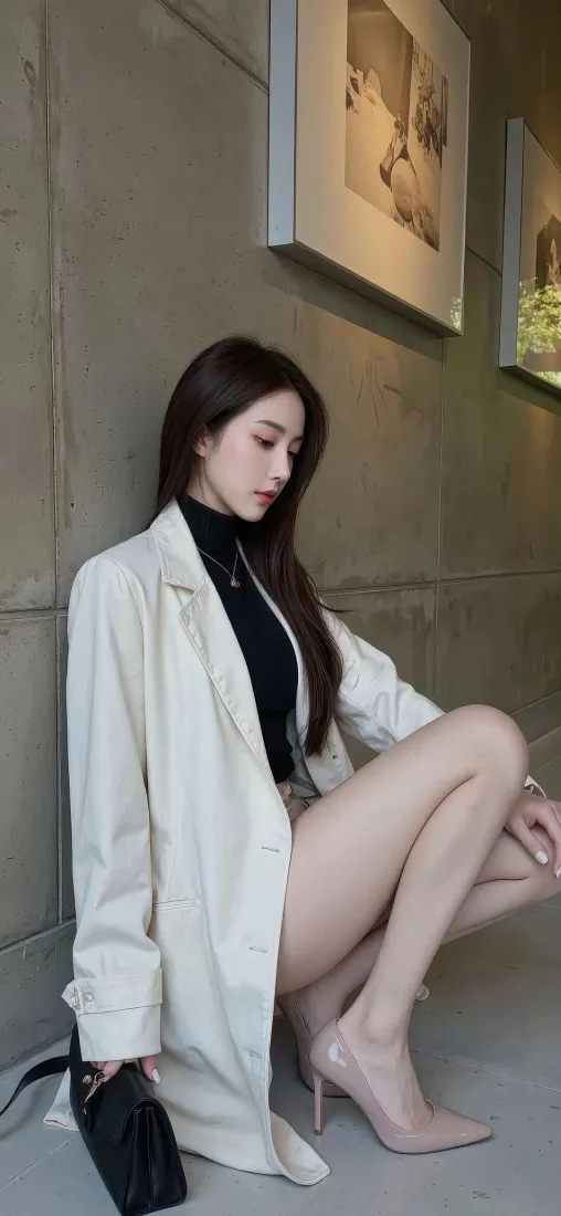 白衣美女手机壁纸｜灰色墙面背景图片 - 高跟鞋「哲风壁纸」