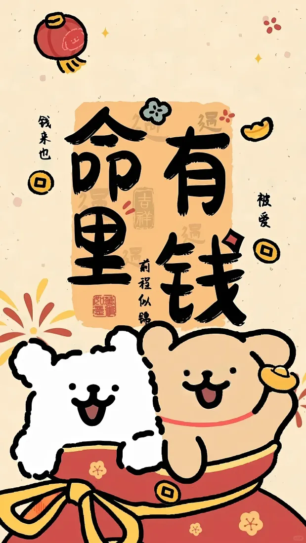 线条狗手机壁纸|春节背景图片 - 命里有钱「哲风壁纸」 线条狗手机壁纸|春节背景图片 - 命里有钱「哲风壁纸」