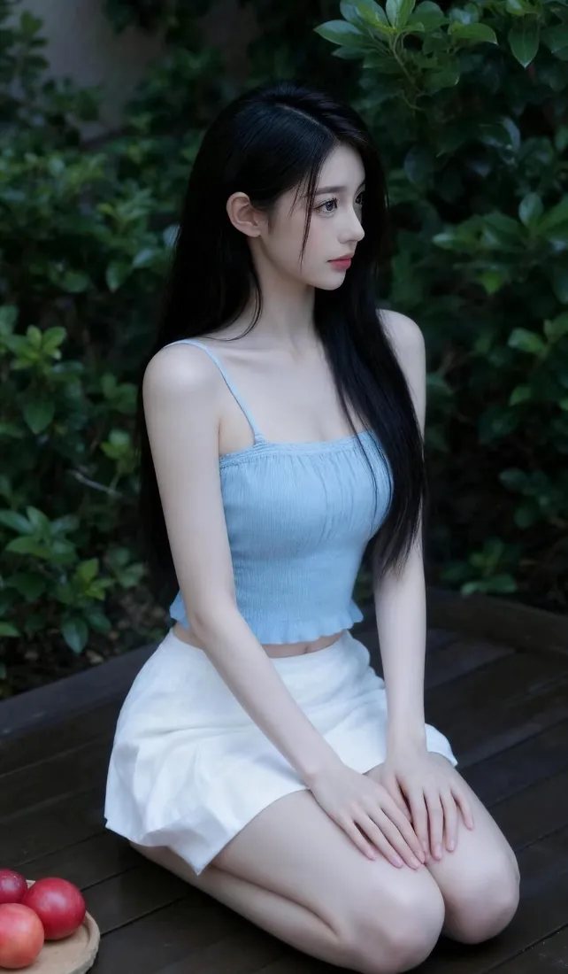 蓝衣美女手机壁纸|绿植背景图片 - 高级「哲风壁纸」 蓝衣美女手机壁纸|绿植背景图片 - 高级「哲风壁纸」