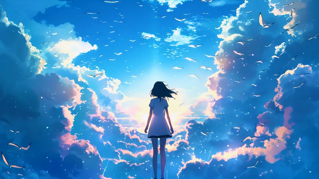 4k卡通女孩壁纸｜云海天空背景 - 二次元梦幻「哲风壁纸」