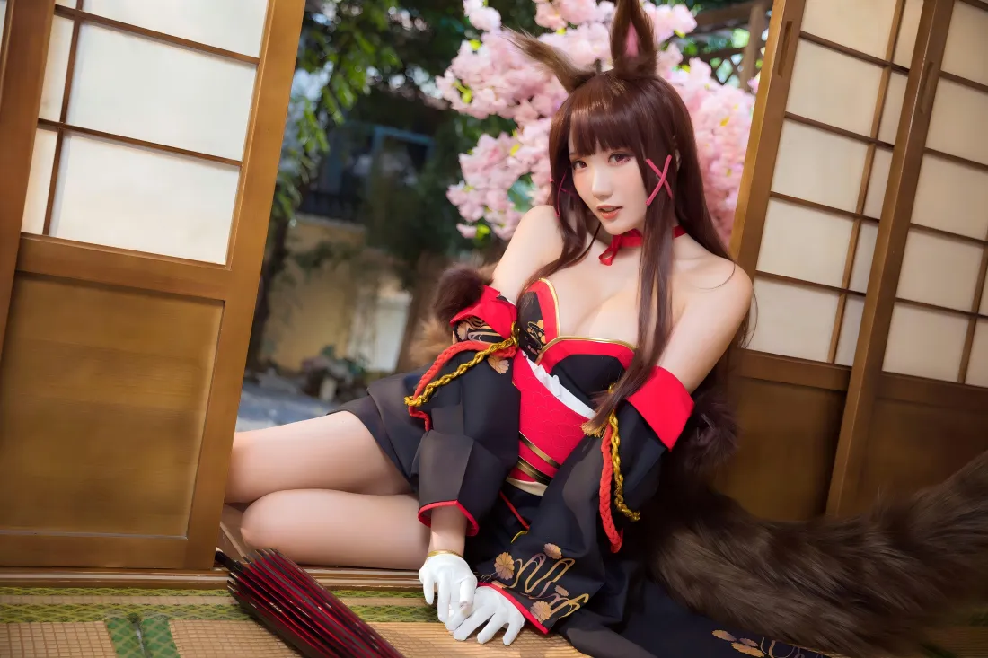8k兽耳娘cos壁纸｜日式庭院背景图片 - 美女「哲风壁纸」
