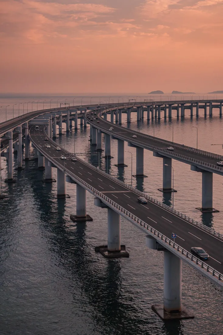 大连跨海大桥手机壁纸｜黄昏海景背景图片 - 中国「哲风壁纸」