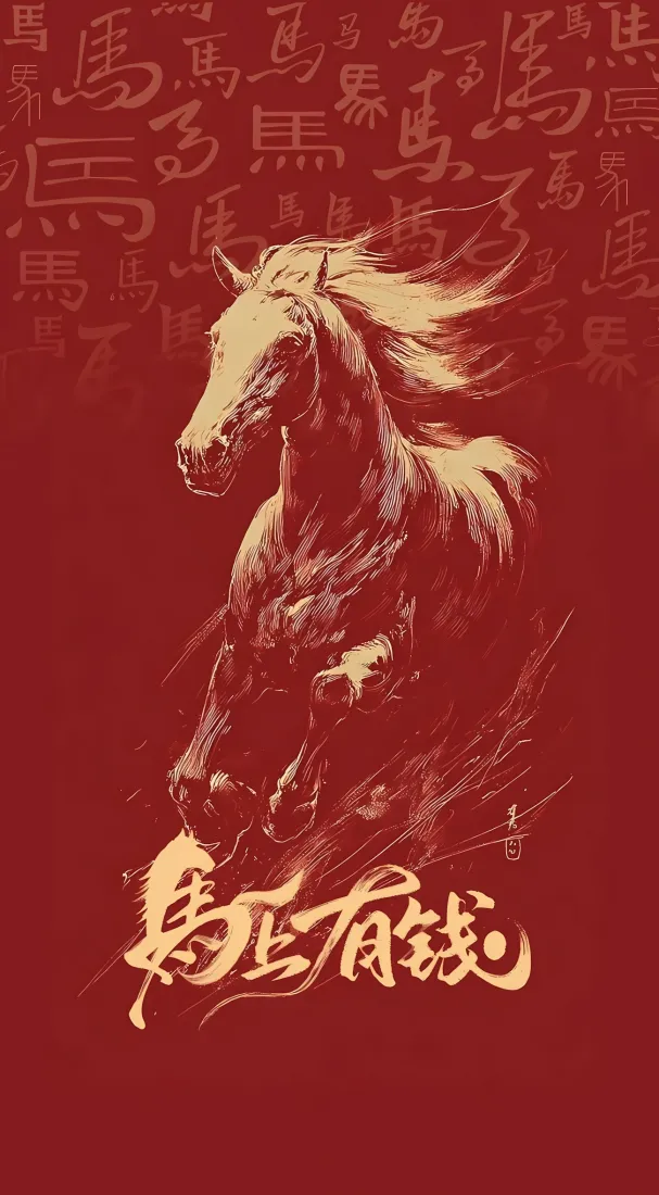 马年骏马手机壁纸|红色背景图 - 书法艺术「哲风壁纸」 马年骏马手机壁纸|红色背景图 - 书法艺术「哲风壁纸」