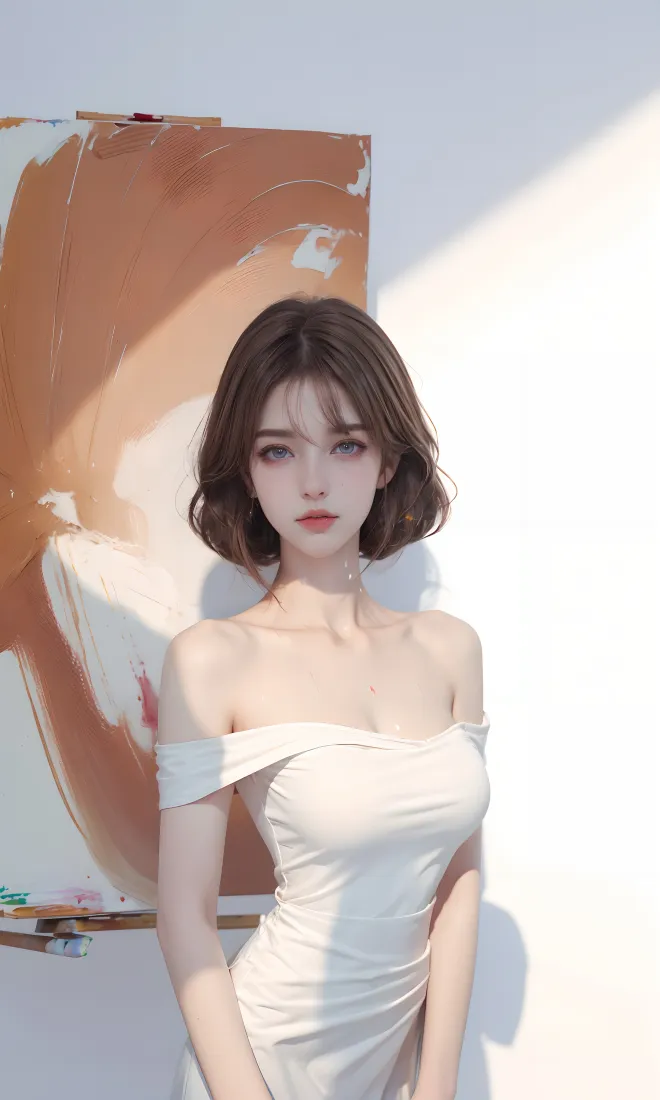 AI美女手机壁纸｜艺术背景图片 - 白色露肩裙「哲风壁纸」