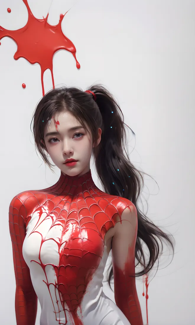 红衣美女手机壁纸｜血色泼墨背景图片 - 艺术造型「哲风壁纸」