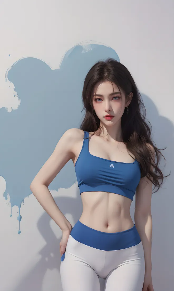健身美女手机壁纸｜浅蓝色涂鸦背景图片 - 运动风「哲风壁纸」
