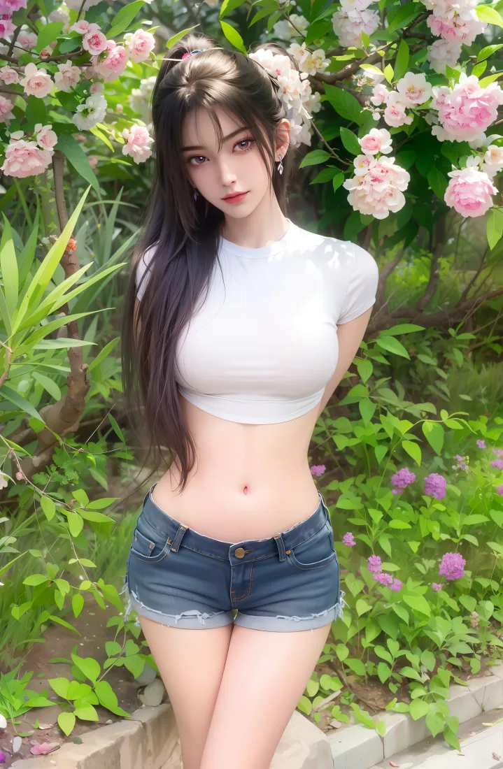 白衣美女手机壁纸|花丛绿植背景 - 牛仔短裤「哲风壁纸」 白衣美女手机壁纸|花丛绿植背景 - 牛仔短裤「哲风壁纸」
