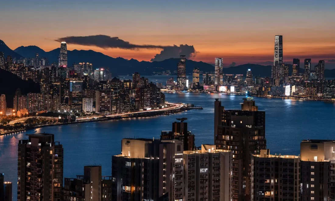 香港夜景壁纸｜城市背景图片 - 海湾高楼黄昏「哲风壁纸」