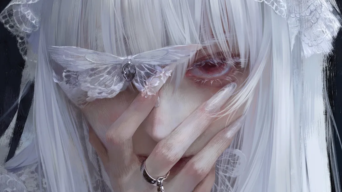4k白发红瞳少女壁纸|白蝴蝶蕾丝背景 - 暗黑哥特「哲风壁纸」 4k白发红瞳少女壁纸|白蝴蝶蕾丝背景 - 暗黑哥特「哲风壁纸」