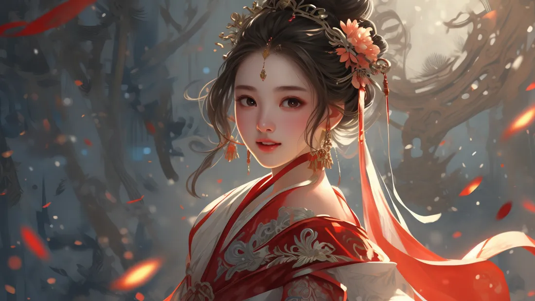 3k红衣古装美女壁纸|古风背景图片 - 飘落花瓣「哲风壁纸」 3k红衣古装美女壁纸|古风背景图片 - 飘落花瓣「哲风壁纸」