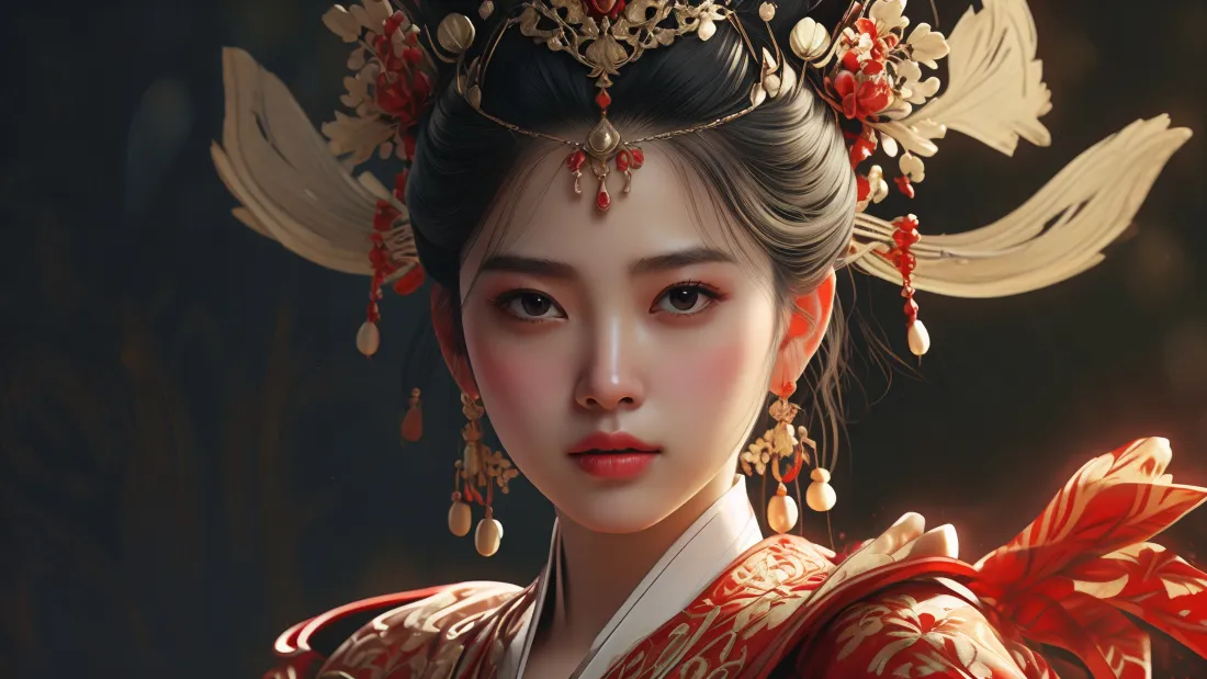 3k红衣古装美女壁纸|古风背景图 - 华丽头饰AI风「哲风壁纸」 3k红衣古装美女壁纸|古风背景图 - 华丽头饰AI风「哲风壁纸」