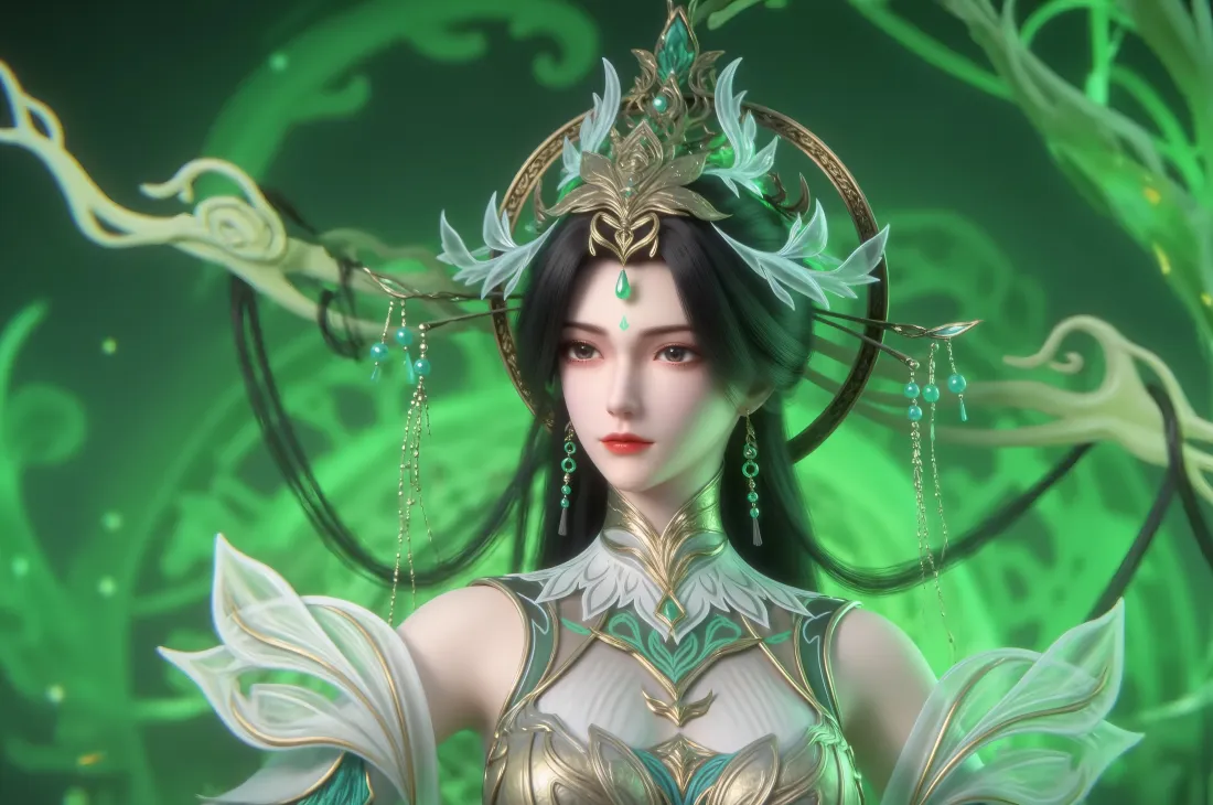 4k柳神壁纸｜绿色背景图片 - 完美世界国漫女神「哲风壁纸」