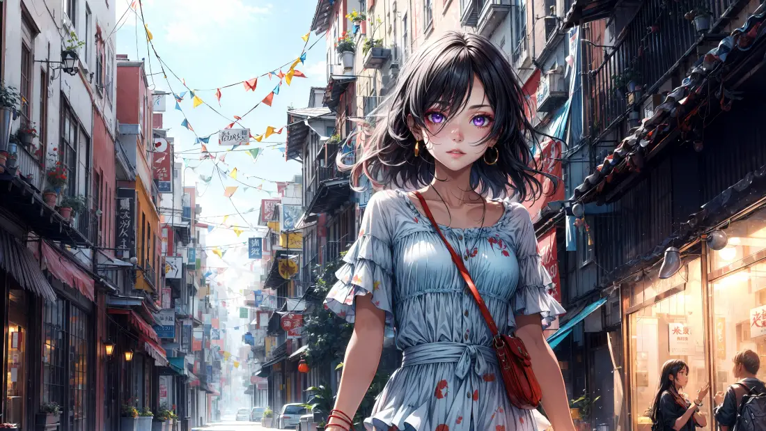 4k动漫少女壁纸｜街头背景图片 - 艺术短发少女「哲风壁纸」