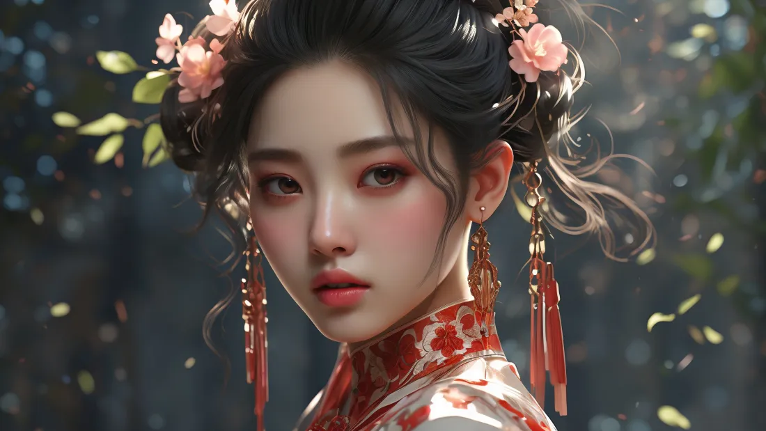 3k古装美女壁纸|古风背景图片 - 红衣花饰造型「哲风壁纸」 3k古装美女壁纸|古风背景图片 - 红衣花饰造型「哲风壁纸」