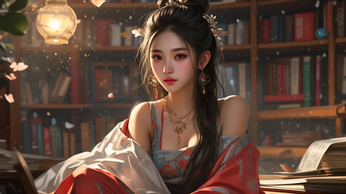 3k红衣古装AI美女壁纸|书房背景图 - 古风「哲风壁纸」 3k红衣古装AI美女壁纸|书房背景图 - 古风「哲风壁纸」