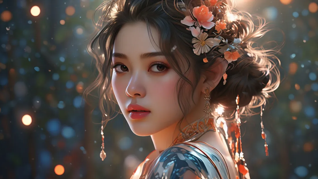 3k古风AI美女壁纸|光斑背景图片 - 花朵发饰「哲风壁纸」 3k古风AI美女壁纸|光斑背景图片 - 花朵发饰「哲风壁纸」
