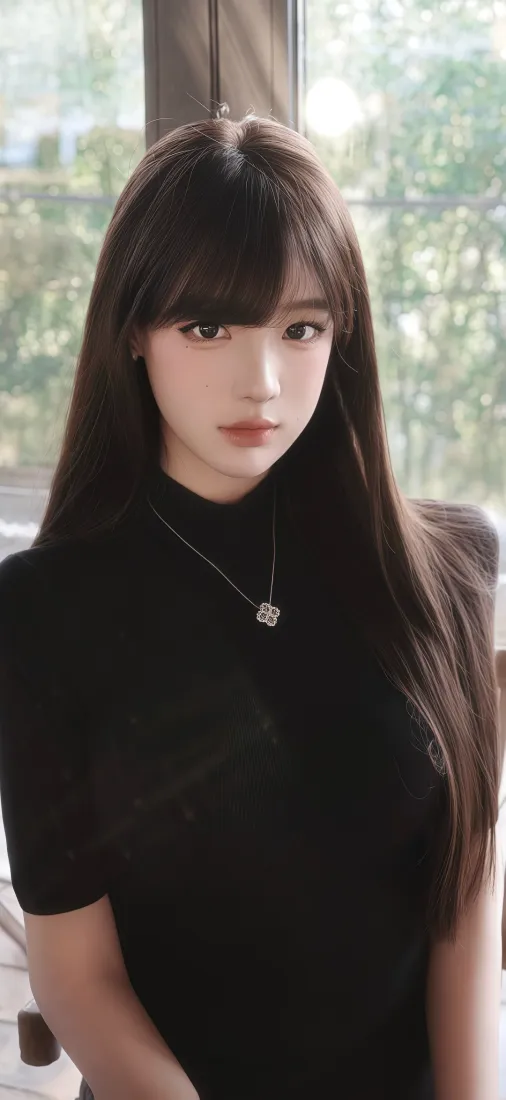 黑衣美女手机壁纸｜室内绿植背景图片 - Ios「哲风壁纸」