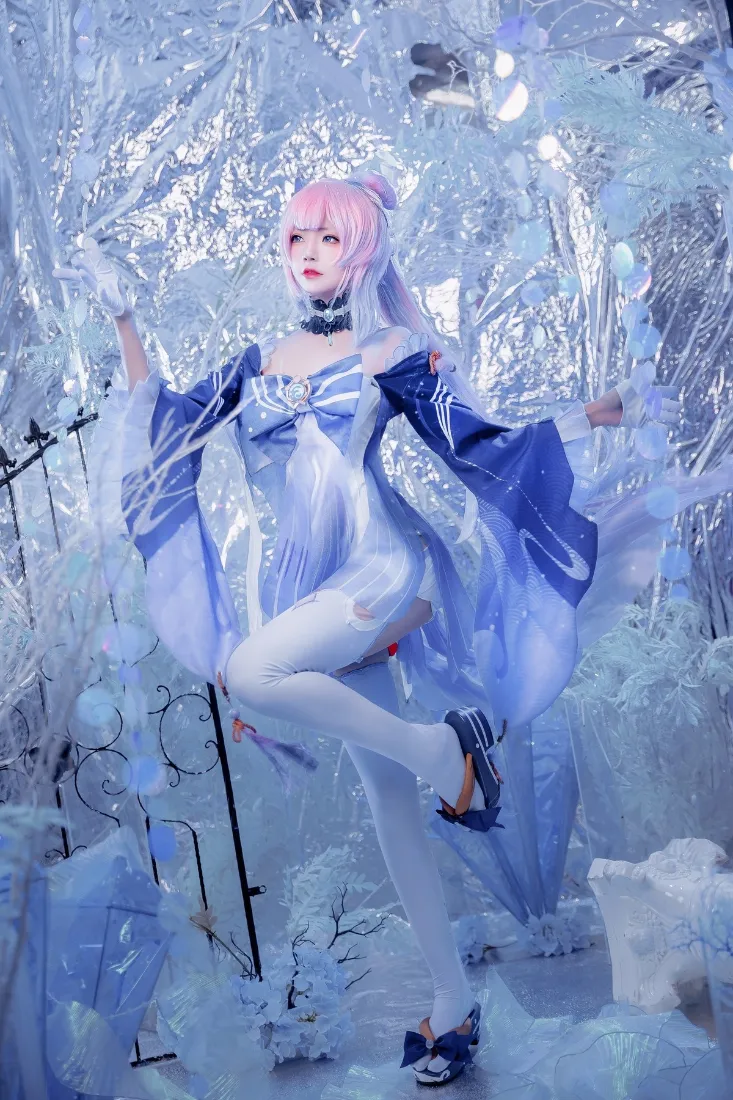 冰雪动漫少女手机壁纸｜冰晶背景图片 - 蓝白裙「哲风壁纸」