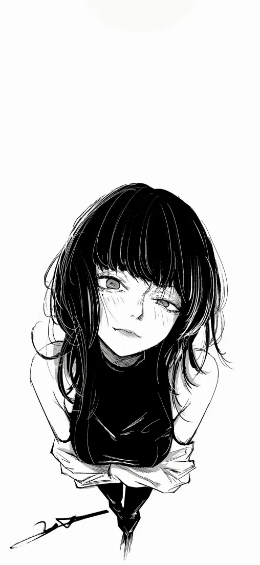 仰头少女手机壁纸|黑白背景图片 - 手绘艺术插画「哲风壁纸」 仰头少女手机壁纸|黑白背景图片 - 手绘艺术插画「哲风壁纸」
