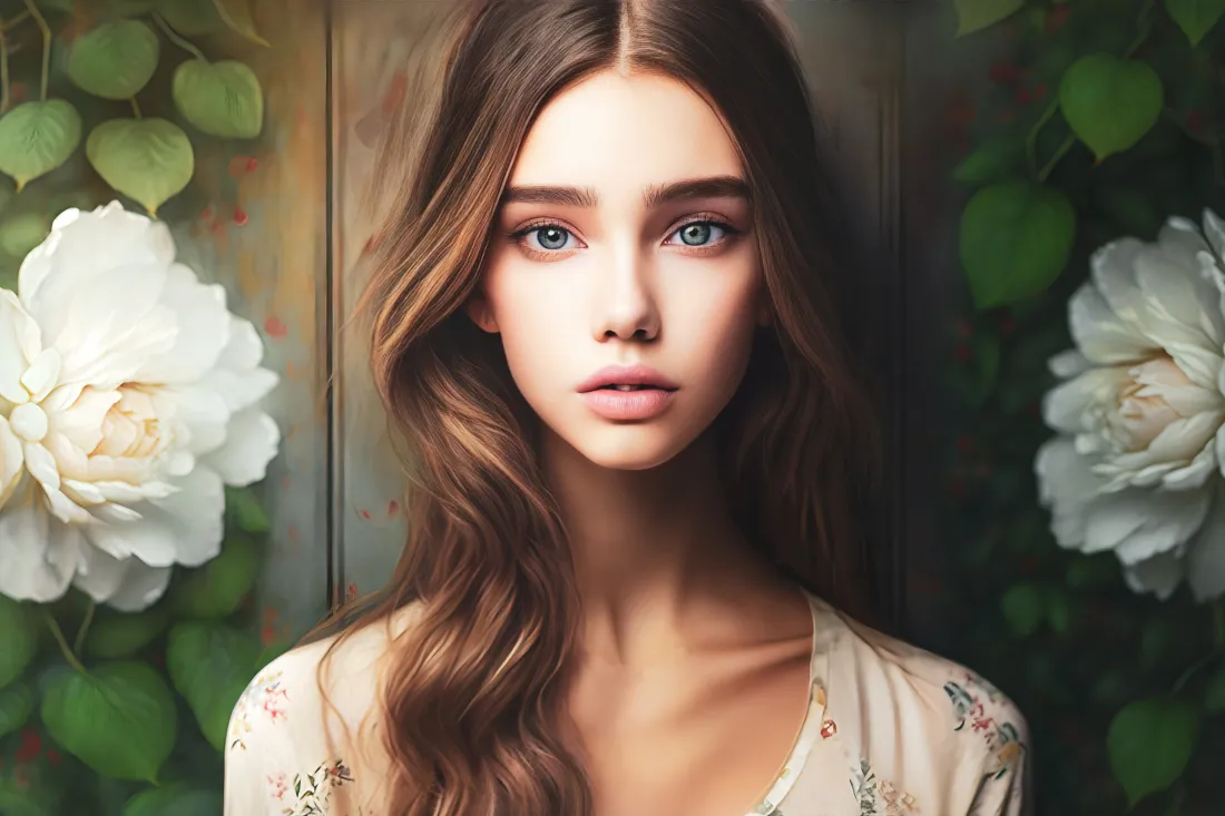 4k女性肖像壁纸|白花背景图 - 绿叶装饰「哲风壁纸」 4k女性肖像壁纸|白花背景图 - 绿叶装饰「哲风壁纸」