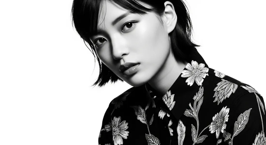 3k短发女性壁纸｜花卉衬衫背景图 - 黑白摄影「哲风壁纸」
