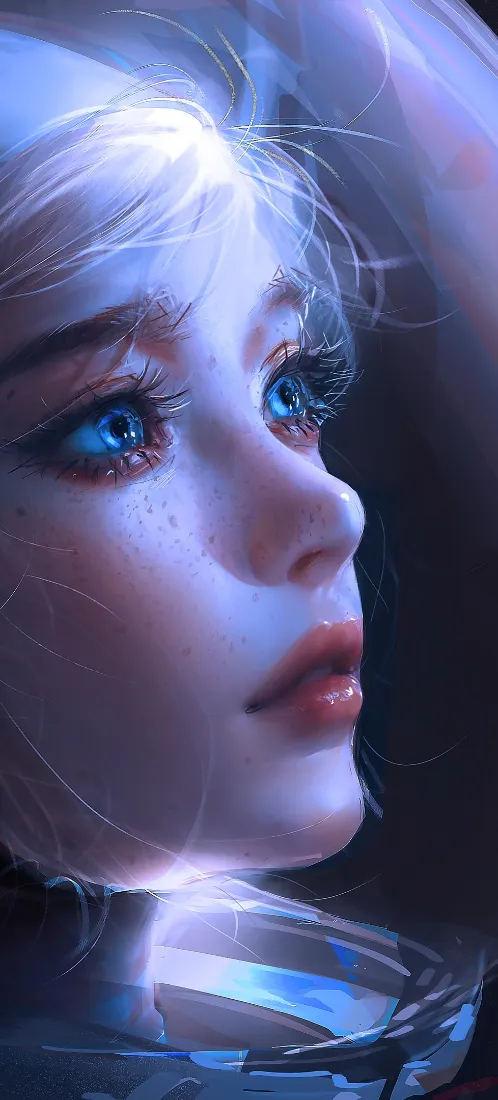 白发少女手机壁纸｜艺术背景图片 - 蓝眼手绘「哲风壁纸」