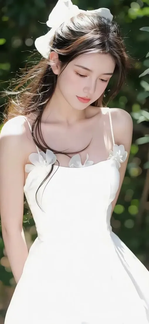 白衣清纯美女手机壁纸｜户外绿植背景图片 - iOS专用「哲风壁纸」