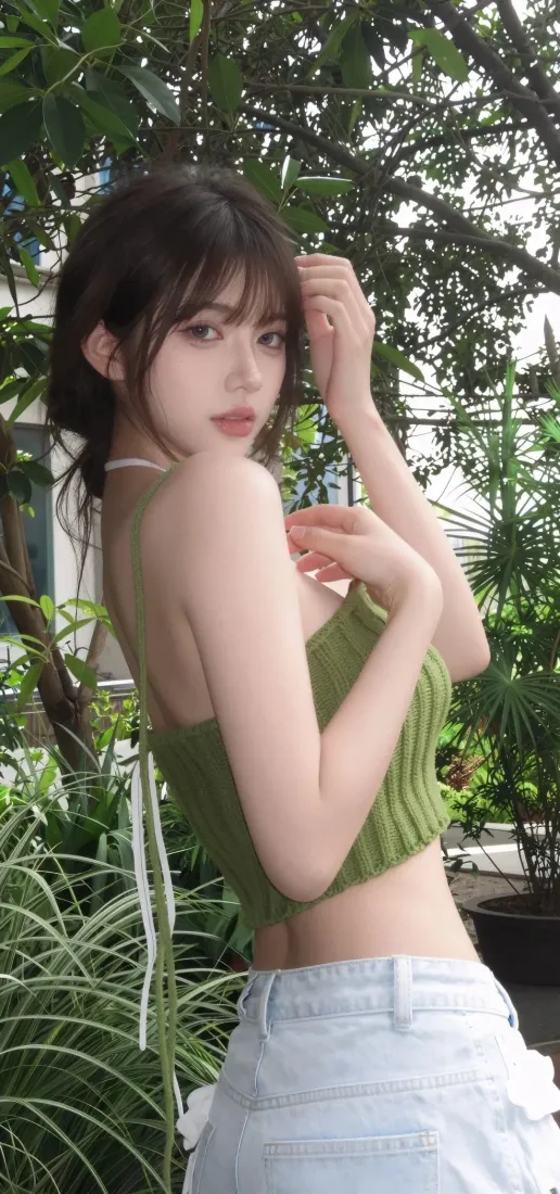 绿衣美女手机壁纸｜户外绿植背景图片 - IOS「哲风壁纸」
