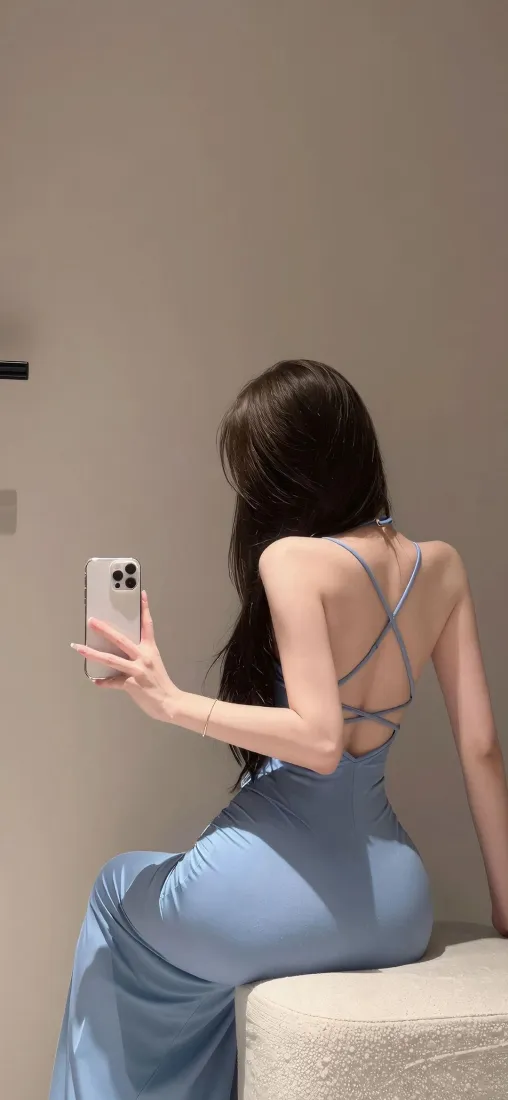 露背蓝裙美女手机壁纸|简约室内背景图片 - IOS适用「哲风壁纸」 露背蓝裙美女手机壁纸|简约室内背景图片 - IOS适用「哲风壁纸」