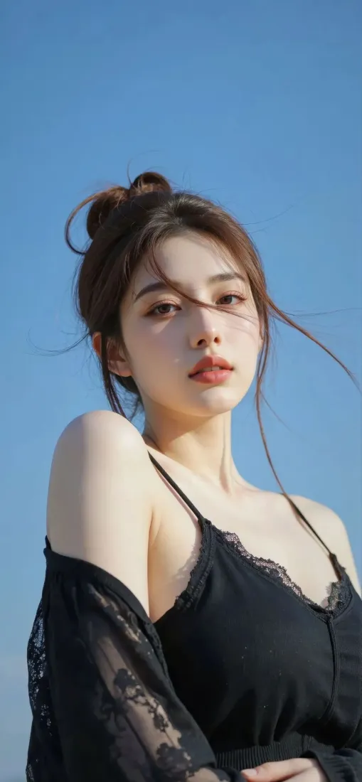 丸子头美女手机壁纸|蓝天背景图片 - Ios适配「哲风壁纸」 丸子头美女手机壁纸|蓝天背景图片 - Ios适配「哲风壁纸」