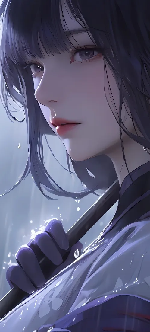 清冷黑长直少女手机壁纸｜飘雪背景图片 - 动漫质感「哲风壁纸」
