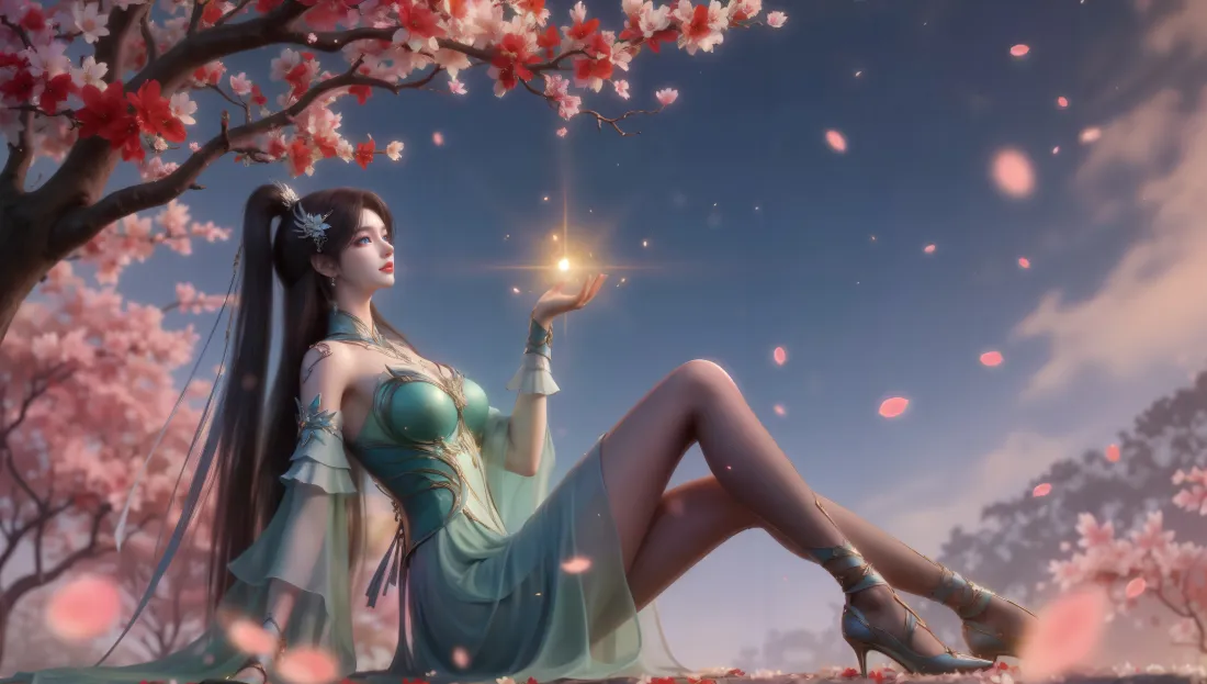 6k萧薰儿壁纸｜桃花蓝天背景图片 - 斗破苍穹「哲风壁纸」