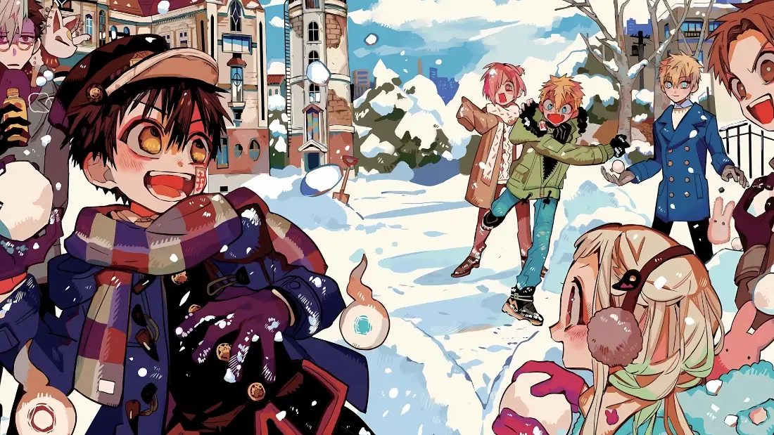 2k花子君壁纸|冬日雪景背景图片 - 地缚少年全员「哲风壁纸」 地缚少年花子君全员冬日雪地打雪仗的欢乐同人插画