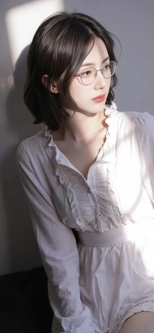 气质眼镜美女手机壁纸｜简约背景图片 - 知性女神「哲风壁纸」
