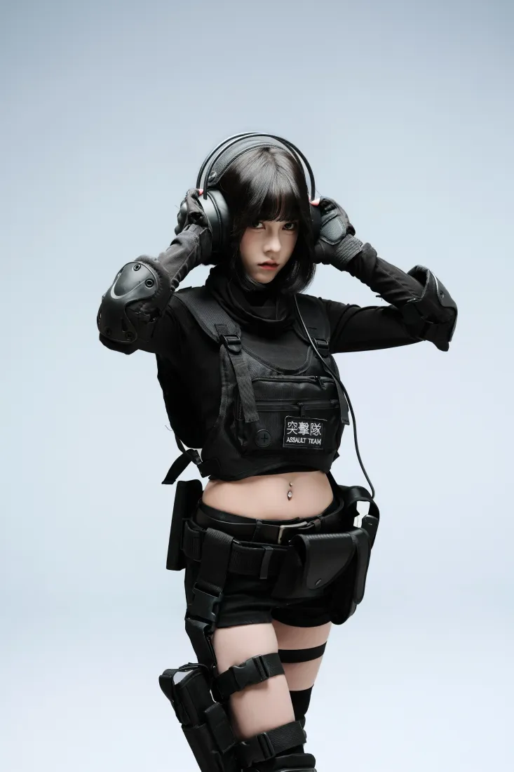 酷飒战术女警手机壁纸|浅蓝背景图片 - 暗黑风cos「哲风壁纸」 酷飒战术女警手机壁纸|浅蓝背景图片 - 暗黑风cos「哲风壁纸」