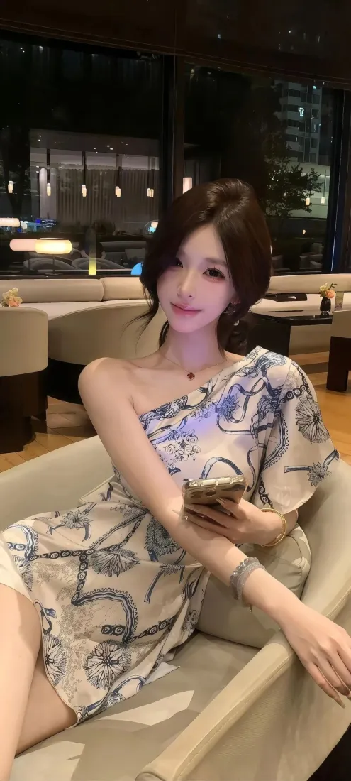气质美女手机壁纸|休闲餐厅背景图片 - 斜肩印花裙「哲风壁纸」 气质美女手机壁纸|休闲餐厅背景图片 - 斜肩印花裙「哲风壁纸」