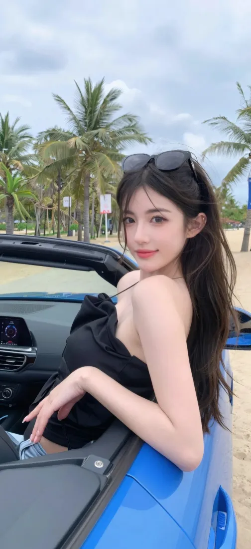 长发美女手机壁纸|海边背景图片 - 蓝色敞篷车「哲风壁纸」 长发美女手机壁纸|海边背景图片 - 蓝色敞篷车「哲风壁纸」