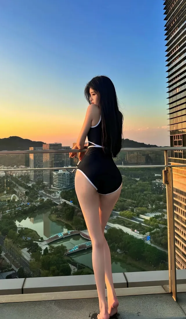 长发美女手机壁纸｜城市高空背景图片 - 日落黄昏「哲风壁纸」