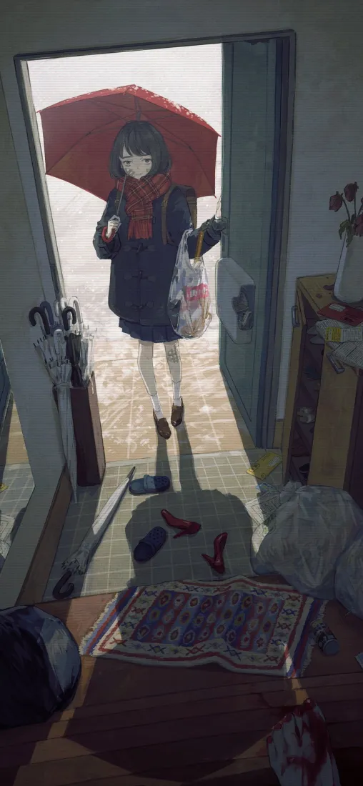错位创意手机壁纸|错觉背景图片 - 红伞女孩「哲风壁纸」 错位创意手机壁纸|错觉背景图片 - 红伞女孩「哲风壁纸」