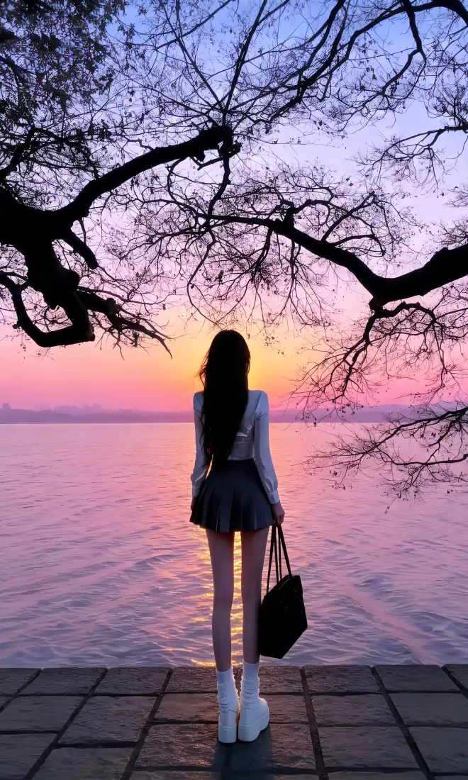 背影女孩手机壁纸|湖边落日背景图片 - 氛围感「哲风壁纸」 背影女孩手机壁纸|湖边落日背景图片 - 氛围感「哲风壁纸」