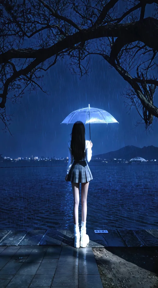 撑伞少女手机壁纸|蓝调夜景背景图片 - 氛围感「哲风壁纸」 撑伞少女手机壁纸|蓝调夜景背景图片 - 氛围感「哲风壁纸」