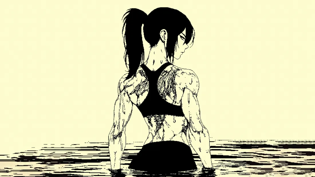 3k健身女性壁纸｜像素风格背景图片 - 水中背影「哲风壁纸」