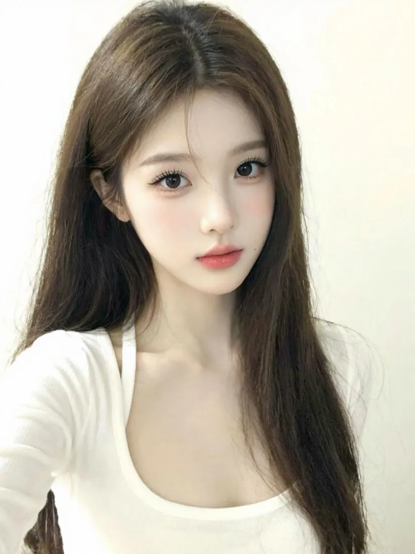 清纯女生手机壁纸｜纯色背景图片 - 甜系长发美女「哲风壁纸」